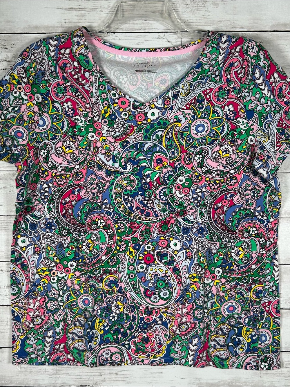 Talbots Cotton Spandex Vivid Paisley Short Sleeve T- Shirt 1X